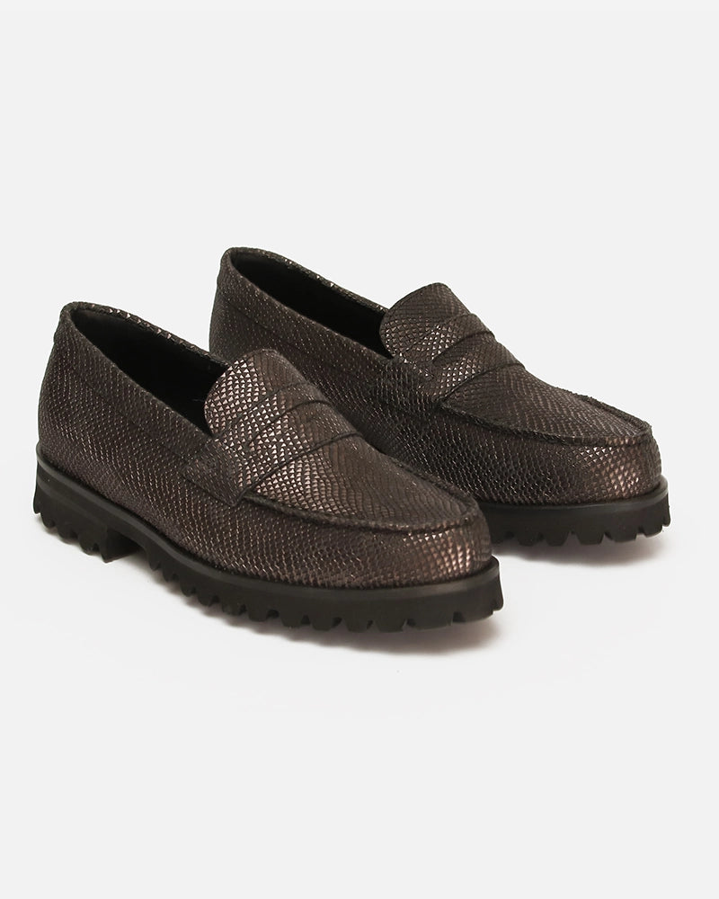 Loafers West Noir Argenté imprimé Serpent