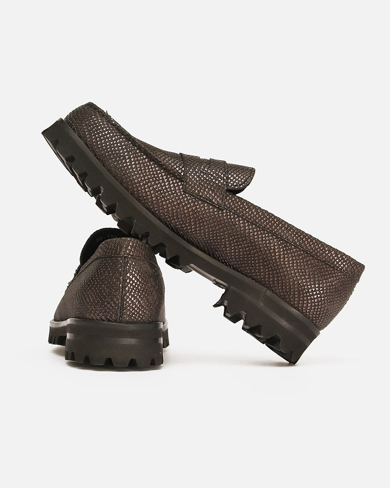 Loafers West Noir Argenté imprimé Serpent