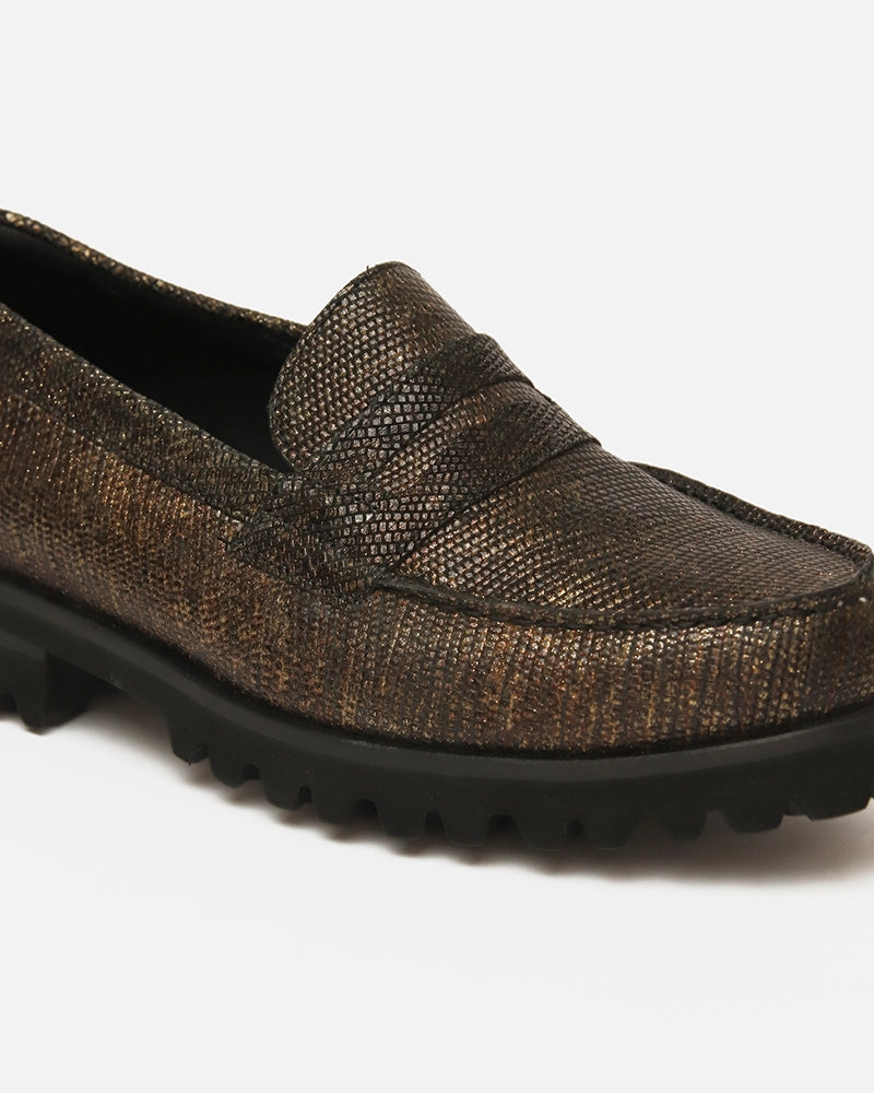 Loafers West Noir Doré imprimé Serpent