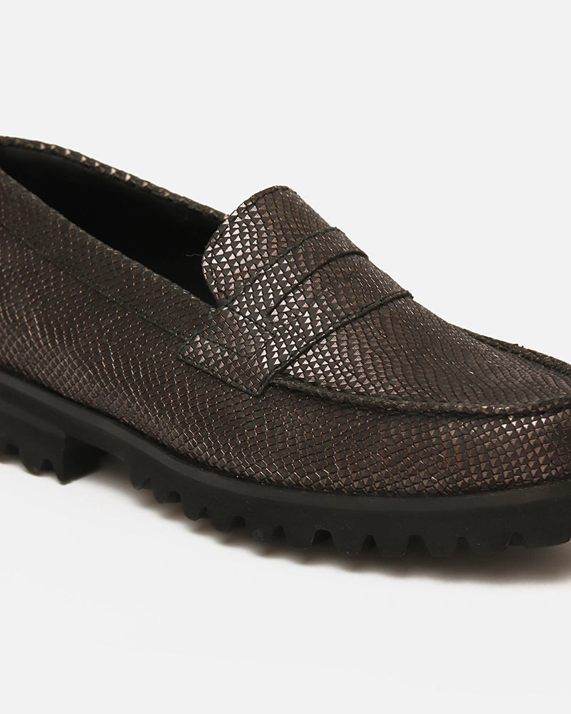 Loafers West Noir Argenté imprimé Serpent