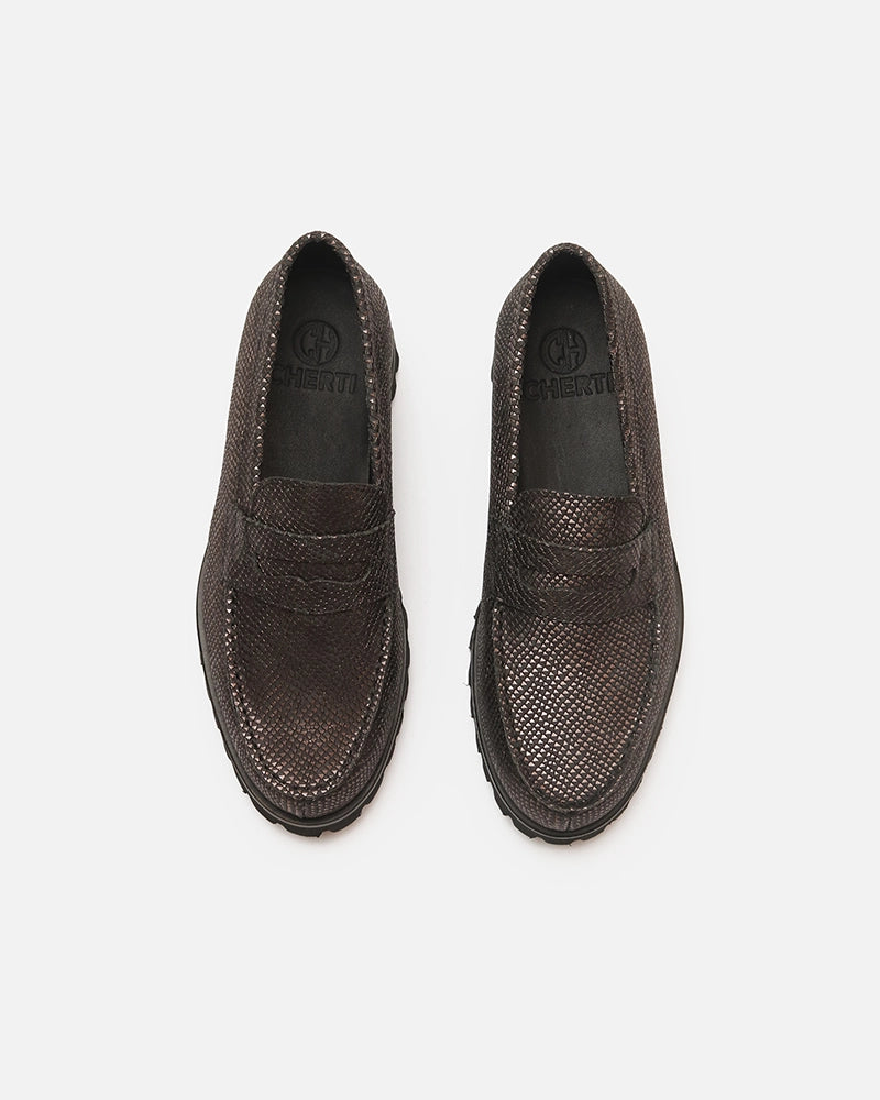 Loafers West Noir Argenté imprimé Serpent